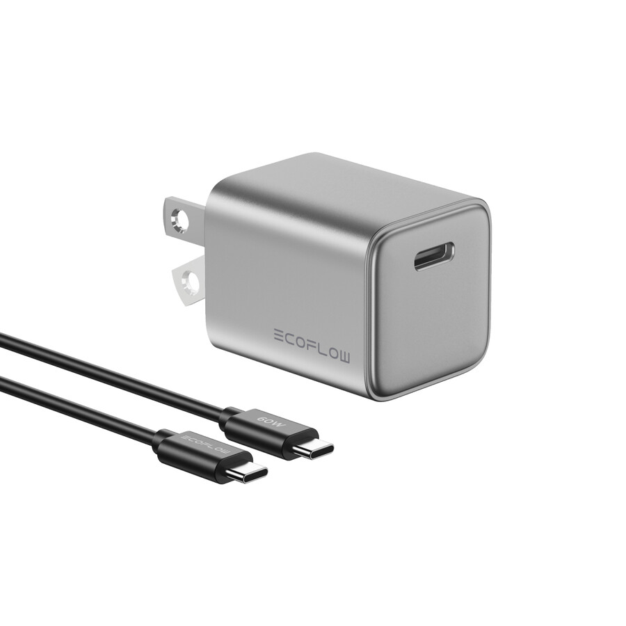 cargador ecoflow rapid de 30 w gan con cable de 60 w
