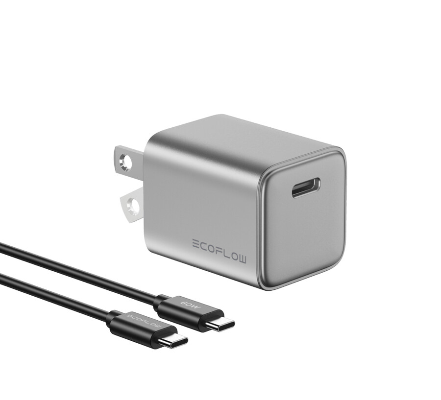 cargador ecoflow rapid de 30 w gan con cable de 60 w