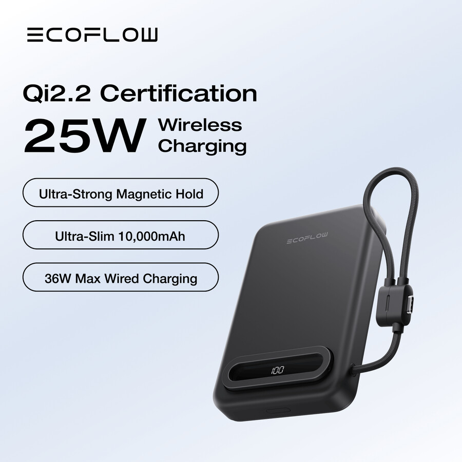 banco de energía magnético ecoflow rapid mag qi2.2 10 000 mah 25 w cable usb-c integrado