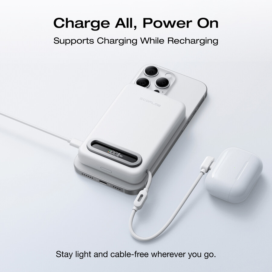 banco de energía magnético ecoflow rapid mag qi2.2 10 000 mah 25 w cable usb-c integrado