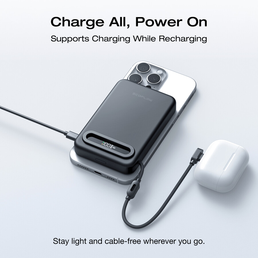 banco de energía magnético ecoflow rapid mag qi2.2 10 000 mah 25 w cable usb-c integrado