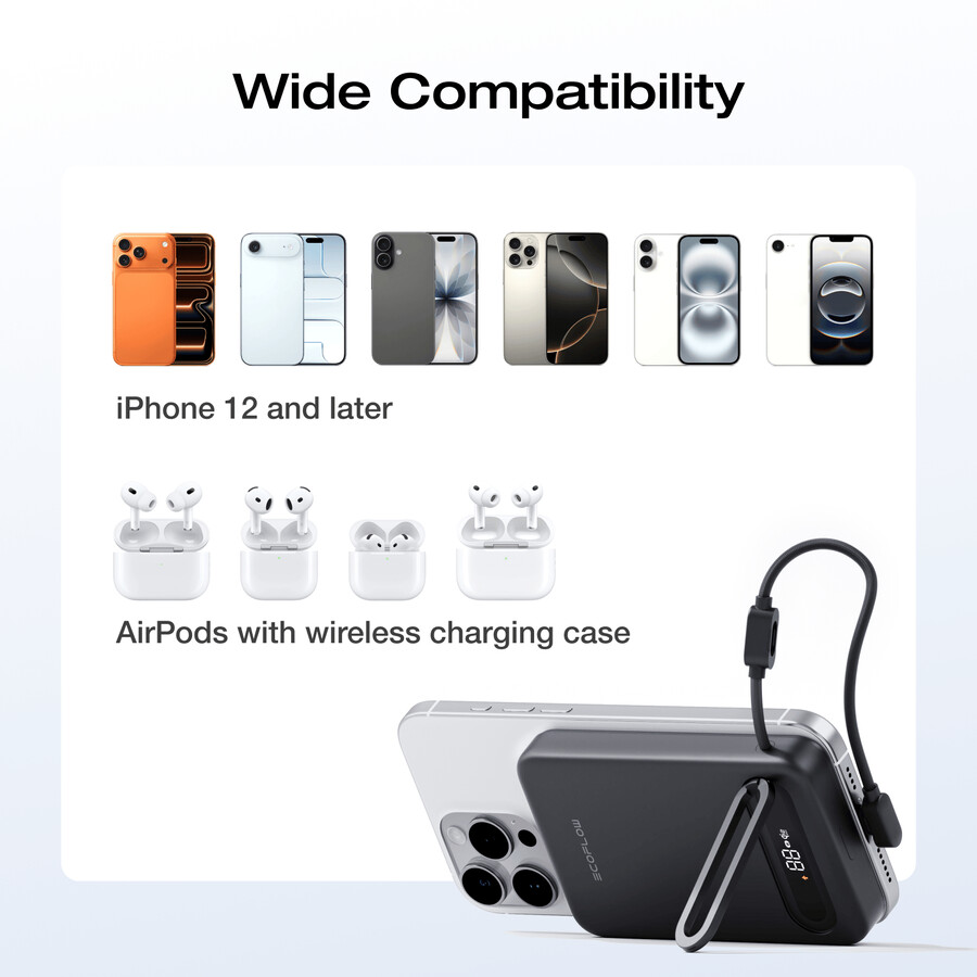 banco de energía magnético ecoflow rapid mag qi2.2 10 000 mah 25 w cable usb-c integrado