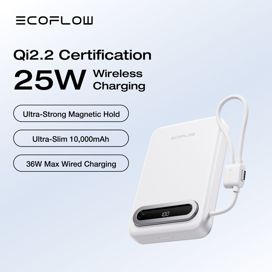 banco de energía magnético ecoflow rapid mag qi2.2 10 000 mah 25 w cable usb-c integrado